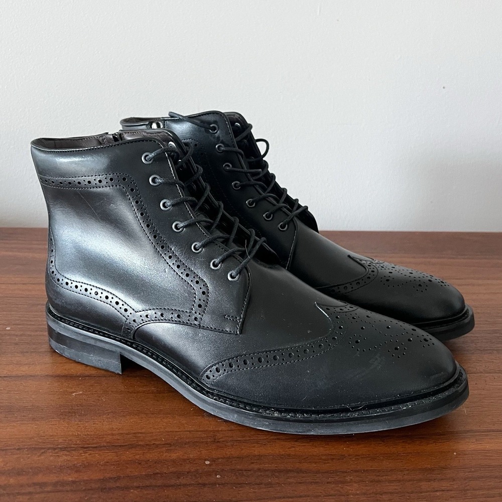 Flag Ltd Wingtip‎ Ankle Boots Black Leather Lace Up Mens 11.5 M